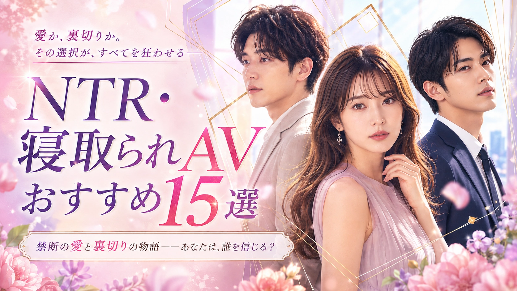 NTR・寝取られのイメージ画像。男性2人と女性一人